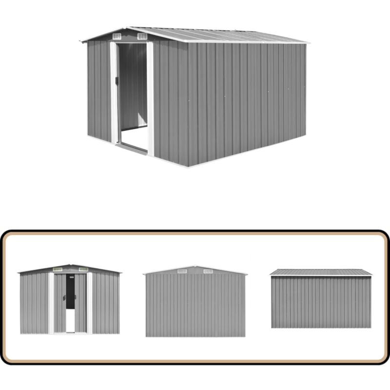 Abri de jardin 257x298x178 cm Métal Gris - Abri De Jardin - Abri Métallique - Stockage Extérieur - Outillage De Jardin - Rangement Jardin