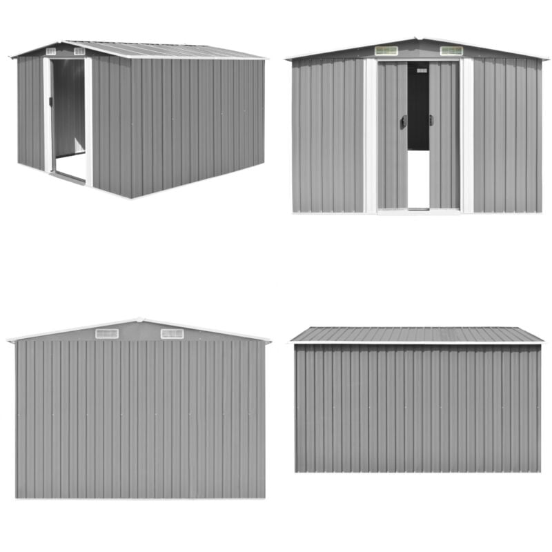 Abri de jardin 257x298x178 cm Métal Gris - Abri De Jardin - Abri Métallique - Stockage Extérieur - Outillage De Jardin - Rangement Jardin - Home &