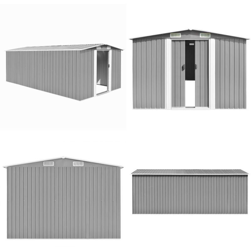 Abri de jardin 257x489x181 cm Métal Gris - Abri De Jardin - Abri Métallique - Rangement Extérieur - Outillage - Jardin - Home & Living