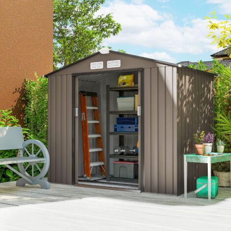 Abri de Jardin 2.77 m² cabane de jardin armoire de jardin Dim. 213L x 130l x 185H cm Porte coulissante Acier marron
