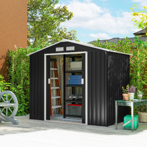 Abri de Jardin 2,77 m² - Remise pour Outils avec Fondation - cabanon Porte verrouillable - tôle d'acier Gris