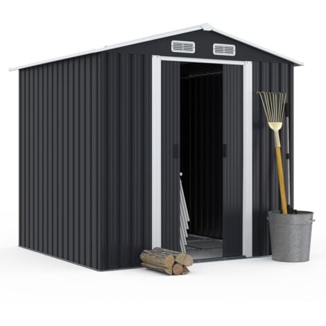 Abri de jardin 3,7M² gris en acier galvanisé avec base