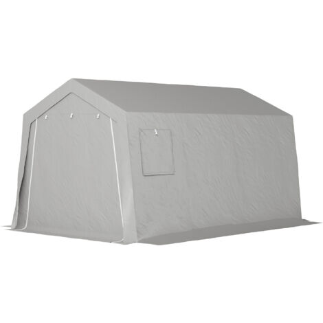Abri de Jardin 3x4,5 m Gris, Tente de Rangement Imperméable Anti-UV, Porte Enroulable avec Fenêtres