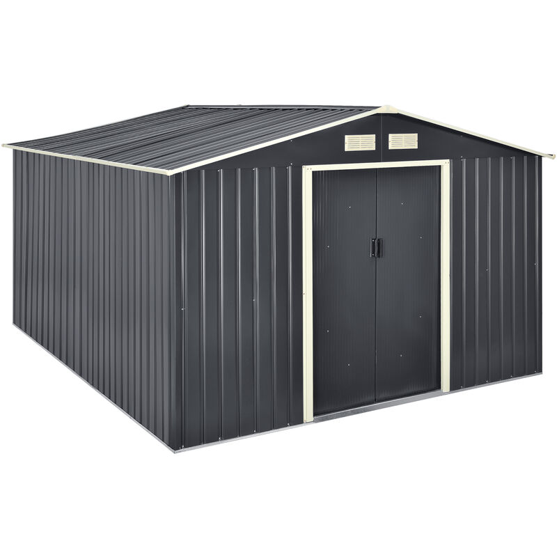 [en.casa] - Abri de Jardin 277x319x192 cm Toit à Pignon Tôles en Acier Galvanisées Gris Foncé