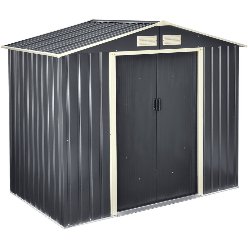[en.casa] - Abri de Jardin 213x127x185 cm Toit à Pignon Tôles en Acier Galvanisées Gris Foncé