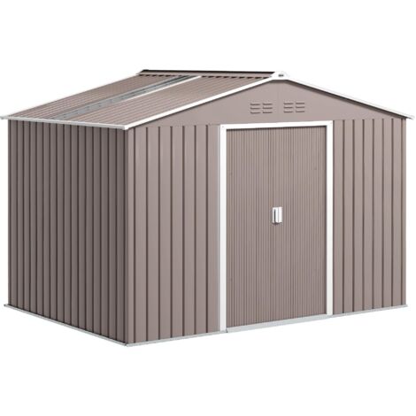 Abri de jardin 5,4 m² 2,77 x 1,95 x 1,92 m kit de fondation porte coulissante ventilations tôle acier, gris clair