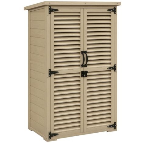 Abri de Jardin 75×50×118 cm – 2 Étagères, Toit en Tuiles, Portes Verrouillables – Bois Naturel
