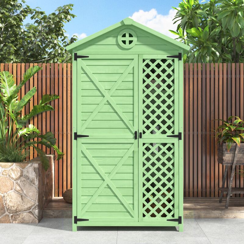 Abri de jardin 90x56,5x175 cm, avec étagères de rangement à 3 niveaux, 2 portes, résistant aux intempéries, mobilier de jardin extérieur en bois