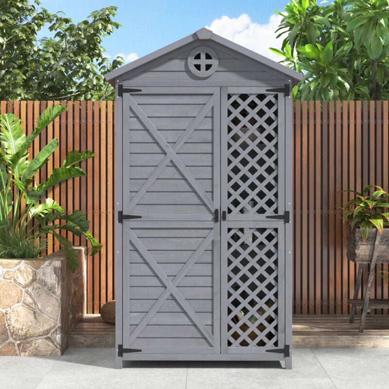 Abri de jardin 90x56,5x175 cm, avec étagères de rangement à 3 niveaux, 2 portes, résistant aux intempéries, mobilier de jardin extérieur en bois