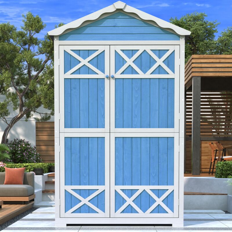 Abri de jardin 93x45x179 cm, avec 4 compartiments, double porte, résistant aux intempéries, abri à outils pour terrasse, cabanon de rangement en bois
