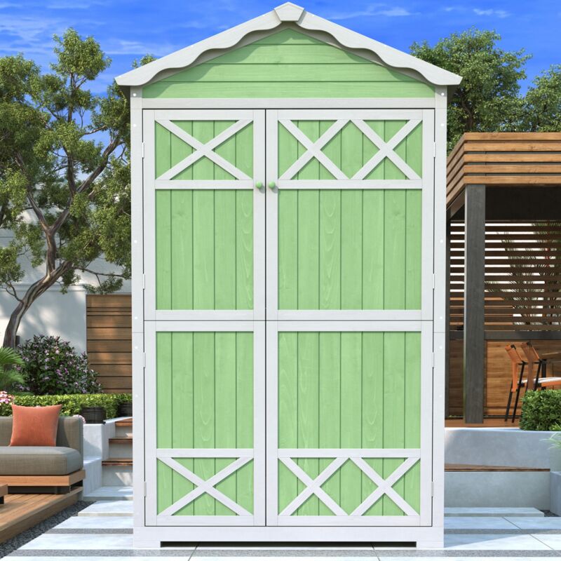 Abri de jardin 93x45x179 cm, avec 4 compartiments, double porte, résistant aux intempéries, abri à outils pour terrasse, cabanon de rangement en bois