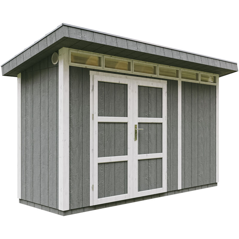 Timbela - Abri de Jardin Qualité Premium 4m² - L161xL412cm - Kit tout compris avec sol, tuiles bitumineuses, set de peinture-LP Smartside M902A