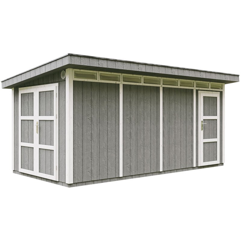 Timbela - Abri de Jardin Qualité Premium 8.52+2.95 m² - Kit tout compris avec sol, tuiles bitumineuses, set de peinture-LP Smartside M905C cavern