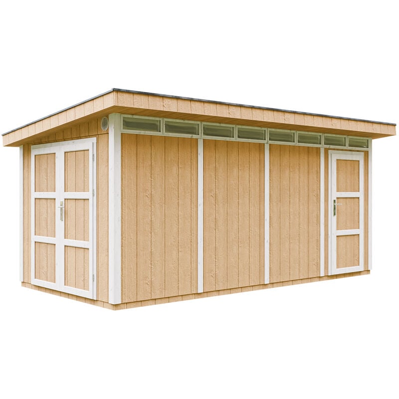 Timbela - Abri de Jardin Qualité Premium 8.52+2.95 m² - Kit tout compris avec sol, tuiles bitumineuses, set de peinture-LP Smartside M905C harvest