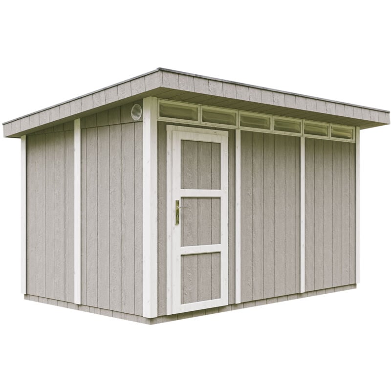 Timbela - Abri de Jardin Qualité Premium 9m² - L412xL279cm - Kit tout compris avec sol, tuiles bitumineuses, set de peinture-LP Smartside M904 tundra