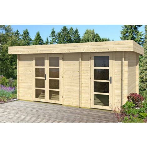 Abri de jardin à toit plat Oriental-4 Naturel , 40 mm Épaisseur paroi 510 x 360 cm - Naturel