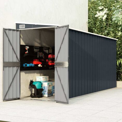 Abri de jardin, Abri à outils, Abri de stockage, Cabane à outils mural Anthracite 118x382x178 cm Acier LKOWF87414