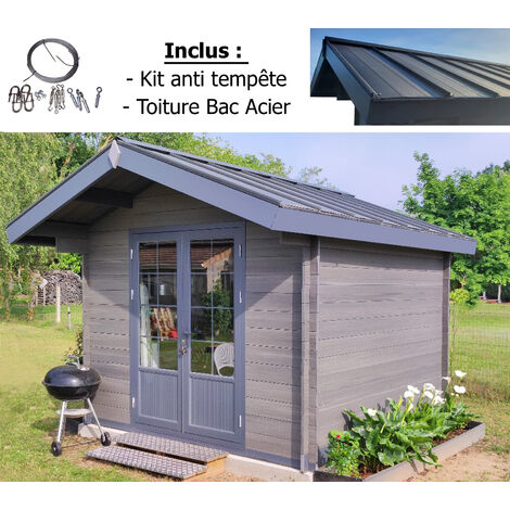 Abri de jardin aluminium et composite 3x3 toit tradi 2 pentes -Résistant aux intempéries - Durable - Sans entretien + Kit anti tempête + Toiture bac acier
