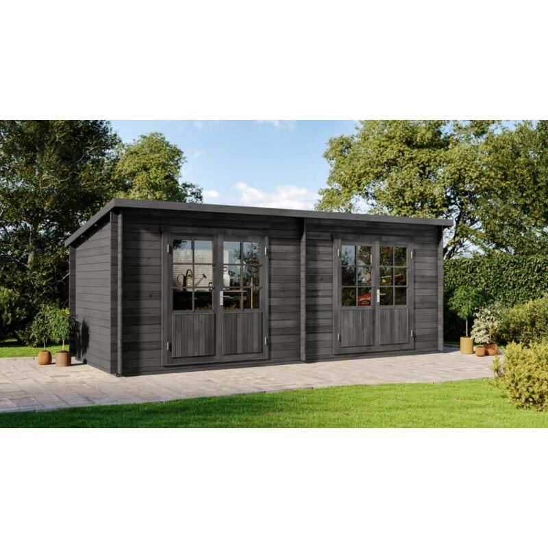Alpholz - Abri de jardin Maria Twin Gris Imprégné, 28 mm Épaisseur paroi 601 x 275 cm