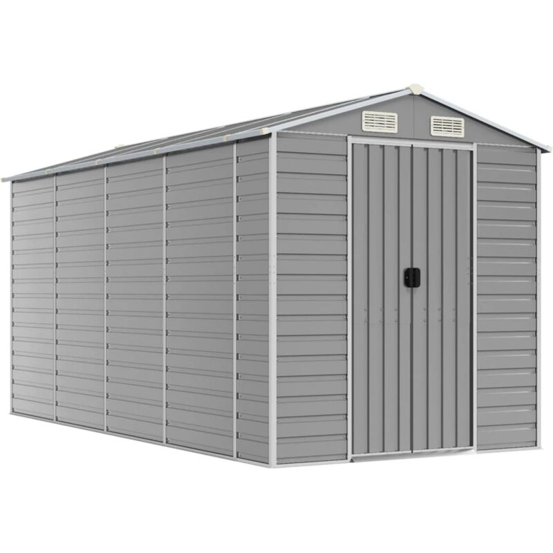 Abri de jardin gris clair 191x385x198 cm acier galvanis&acute; - Vidaxl