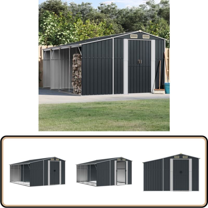 Abri de jardin anthracite 277x365,5x179 cm acier galvanisé - Abri De Jardin - Abri Métallique - Rangement Extérieur - Stockage Jardin - Outillage