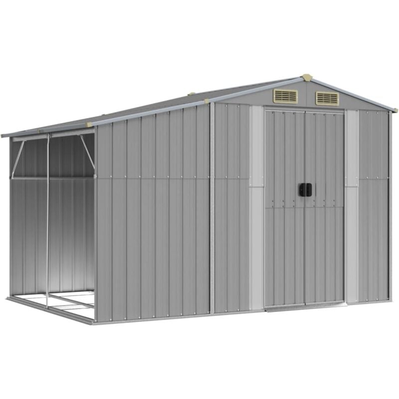 Abri de jardin gris 277x192,5x179 cm acier galvanisé