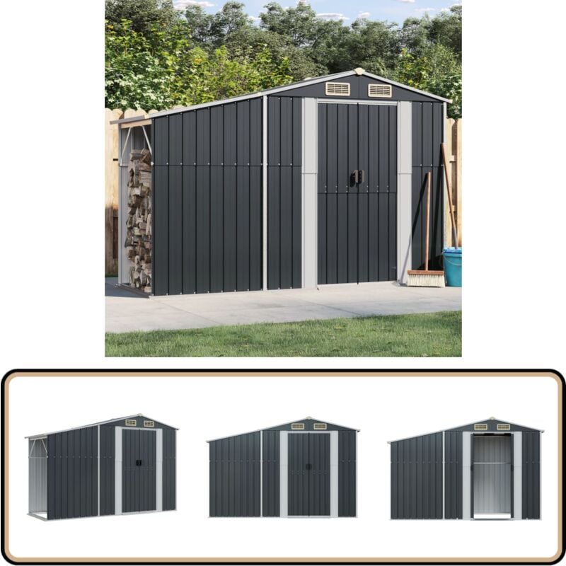 Abri de jardin anthracite 277x93x179 cm acier galvanisé - Abri De Jardin - Abri Métal - Rangement Extérieur - Stockage Outil - Garage Jardin