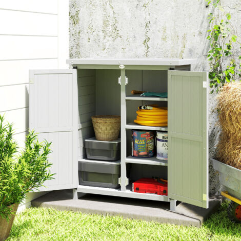 Abri de jardin armoire de jardin 3 étagères 2 portes toit en tôle galvanisé étanche bois massif 75 x 40 x 90 cm gris