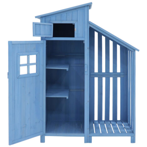 Abri de Jardin – Armoire de Jardin – Cabane à Outils en Bois – 124x46x174 cm – Toit en PVC – 2 Étagères – Bleu