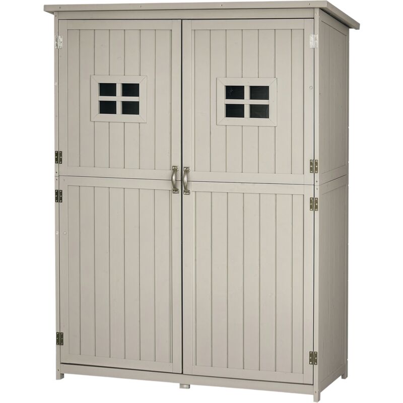 Abri de jardin armoire de jardin remise pour outils sur pied dim. 128L x 50l x 164H cm 2 étagères 2 portes 2 fenêtres toit bitumé étanche bois massif