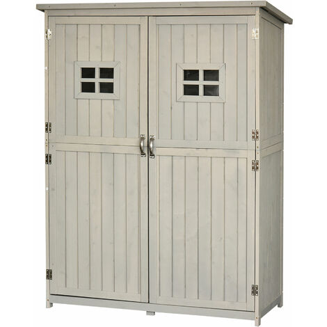 OUTSUNNY Abri de jardin armoire de jardin remise pour outils sur pied dim. 128L x 50l x 164H cm 2 étagères 2 portes 2 fenêtres toit bitumé étanche bois massif sapin pré-huilé gris