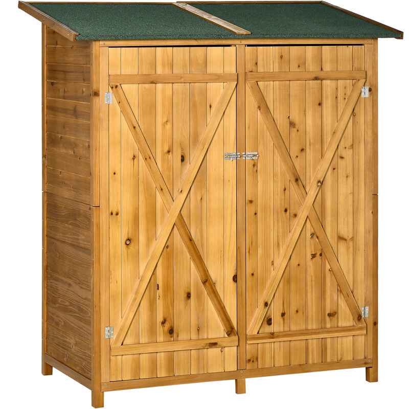Abri de jardin armoire de jardin remise pour outils sur pied dim. 140L x 75l x 157H cm 2 étagères 2 portes toit bitumé étanche bois sapin pré-huilé