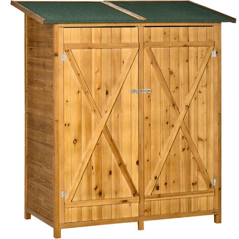 Abri de jardin armoire de jardin remise pour outils sur pied dim. 140L x 75l x 157H cm 2 étagères 2 portes toit bitumé étanche bois sapin pré-huilé