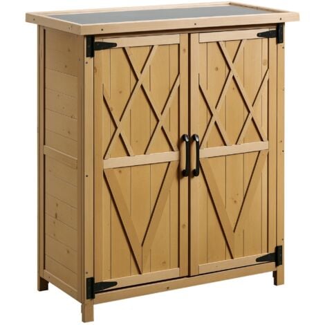 OUTSUNNY Abri de jardin armoire de jardin remise pour outils sur pied dim. 75L x 40l x 90H cm 3 étagères 2 portes toit tôle bois sapin pré-huilé