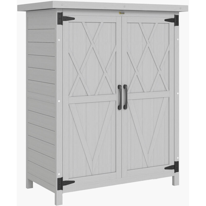 OUTSUNNY Armoire de jardin sur pied dim. 75 x 40 x 90 cm 2 portes 3 &eacute;tag&egrave;res toit t&ocirc;le bois sapin gris