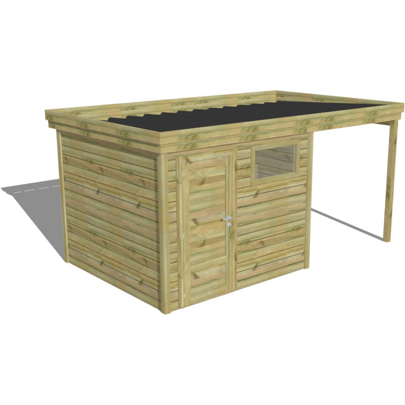 Abri Français - abri de jardin bois Pin autoclave 27mm - 4,64x2,64m / 12,3m2 - Bac acier