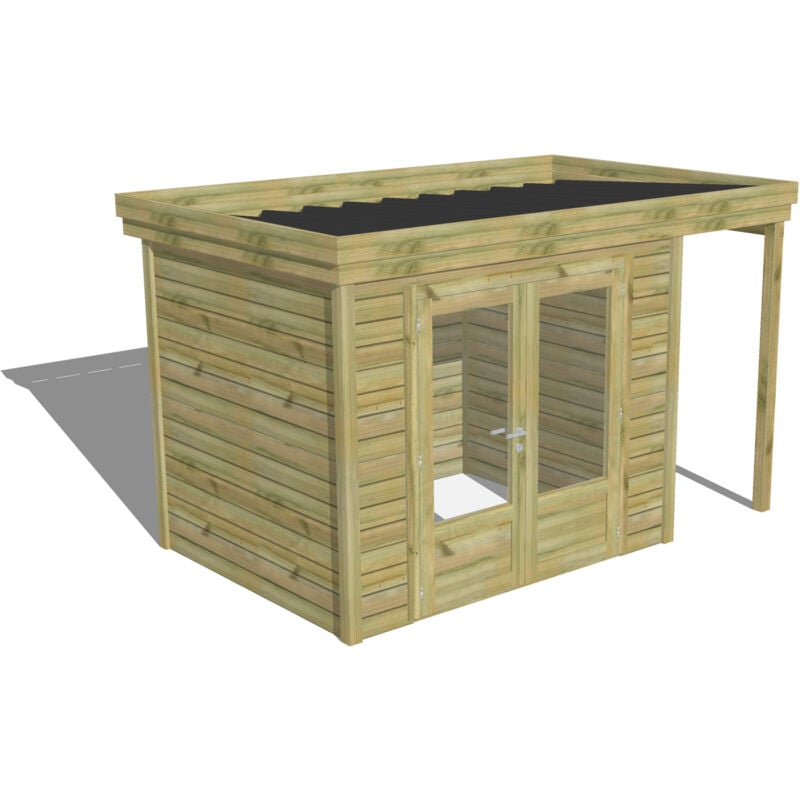 Abri Français - abri de jardin bois Pin autoclave 27mm - 3,64x2,14m / 7,8m2 - Bac acier