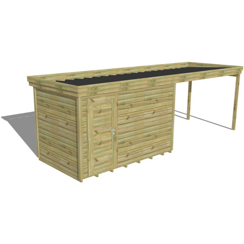 ABRI DE JARDIN bois Pin autoclave 27mm - 6,94x2,14m / 14,9m2 - Bac acier - Plancher bois