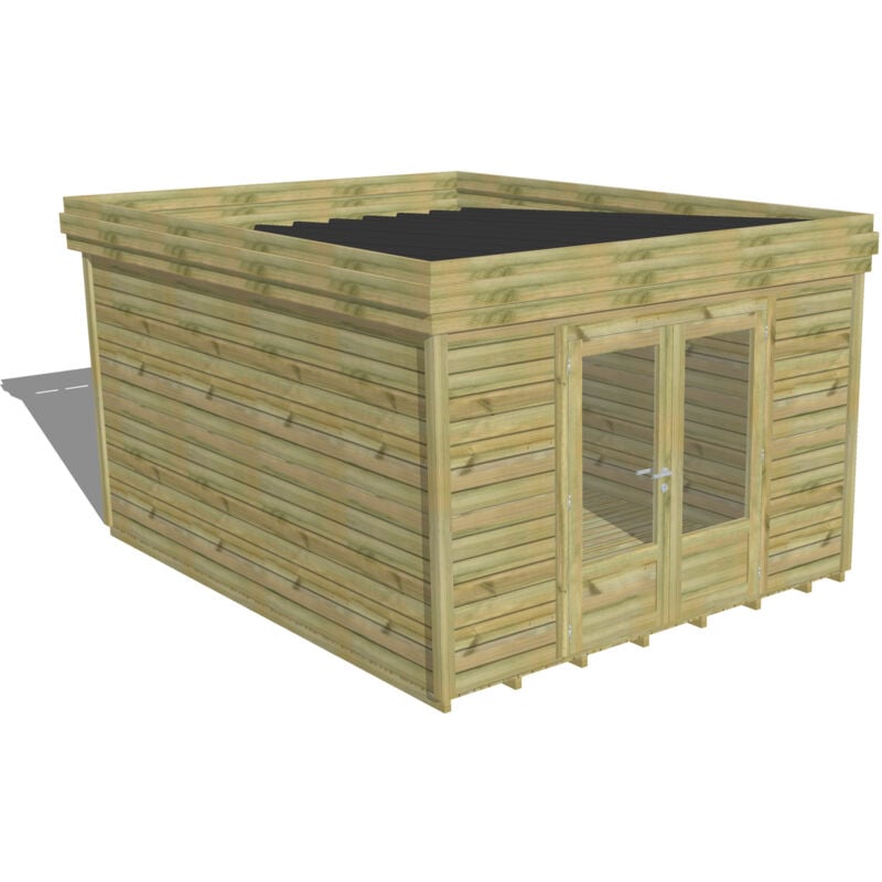 Abri Français - abri de jardin bois Pin autoclave 27mm - 3,44x4,34m / 14,9m2 - Bac acier - Plancher bois