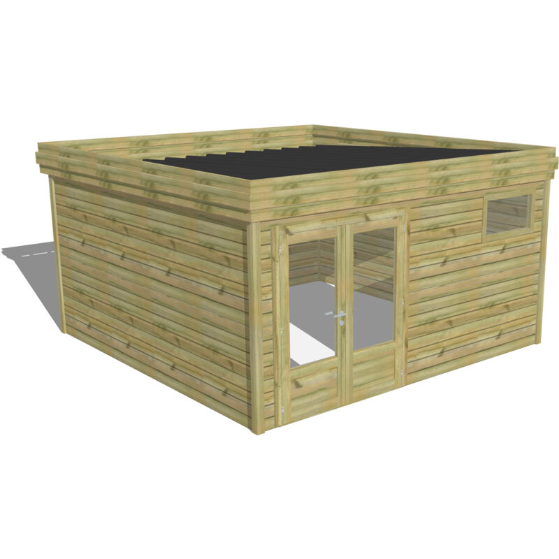 Abri Français - abri de jardin bois Pin autoclave 27mm - 4,34x4,34m / 18,8m2 - Bac acier