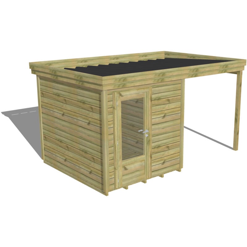 Abri Français - abri de jardin bois Pin autoclave 27mm - 4,14x2,64m / 10,9m2 - Bac acier - Plancher bois