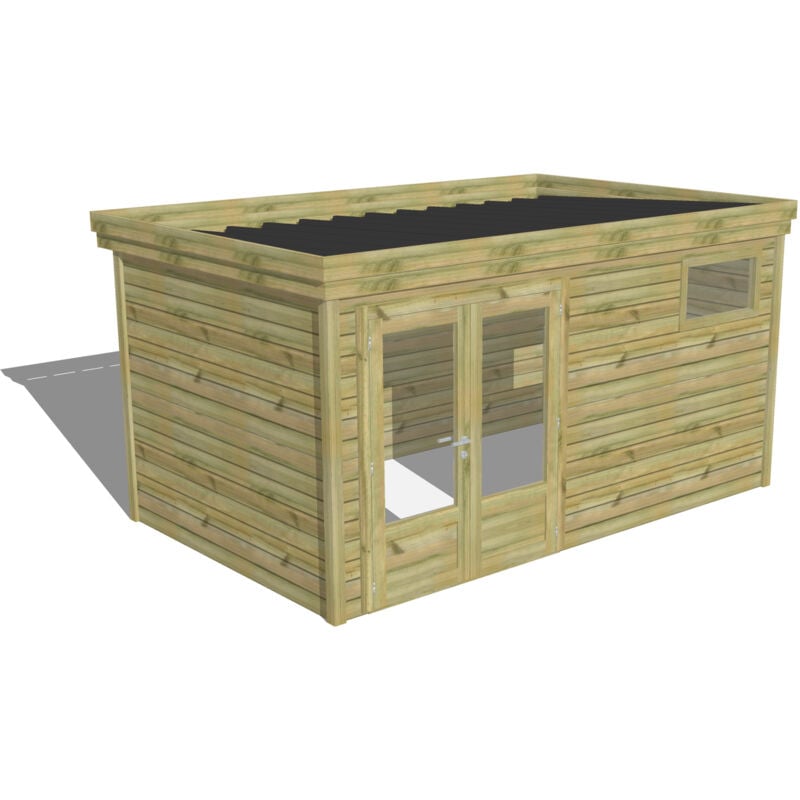 Abri Français - abri de jardin bois Pin autoclave 27mm - 4,34x2,64m / 11,5m2 - Bac acier