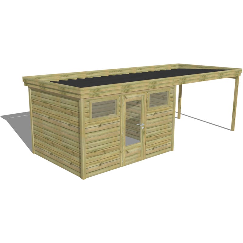 Abri Français - abri de jardin bois Pin autoclave 27mm - 6,94x2,64m / 18,3m2 - Bac acier