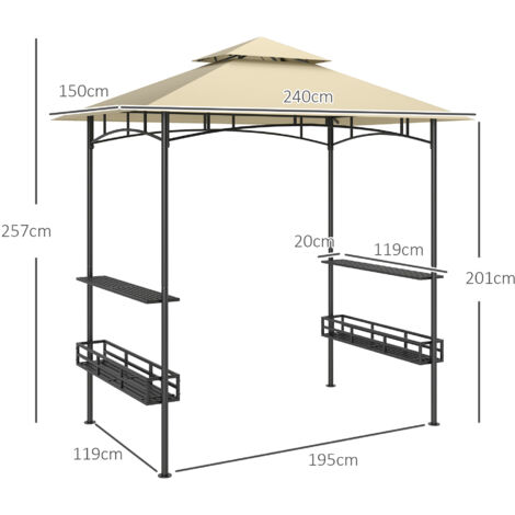 Abri de jardin avec 2 étagères, paniers de rangement et crochets, beige.