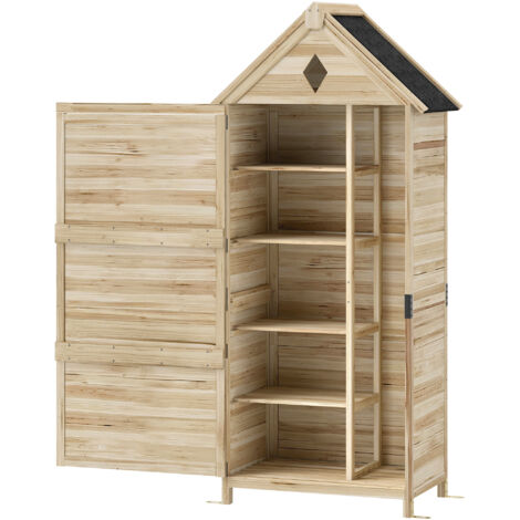 Abri de jardin avec 4 étagères, cabanon en bois, toit bitumé étanche, 80 x 49 x 170 cm, brun clair