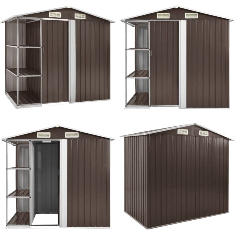 Abri de jardin avec étagère Marron 205x130x183 cm Fer - Abri De Jardin - Abri De Rangement - Abri Extérieur - Garden Shed - Cabane De Jardin - Home &