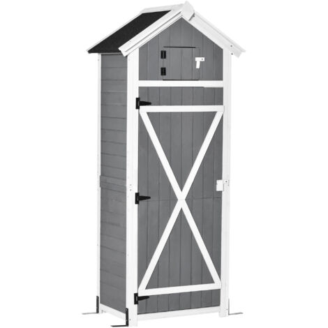 Abri de jardin avec porte et toit, abri à outils en bois, gris, 78 x 52,5 x 182 cm, idéal pour le rangement dans le jardin et table pliante