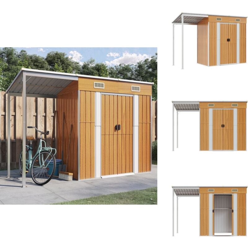 Abri de jardin avec toit prolongé marron clair 277x110,5x181 cm - Abri De Jardin - Abri Métallique - Rangement Extérieur - Stockage Outil - Cabane