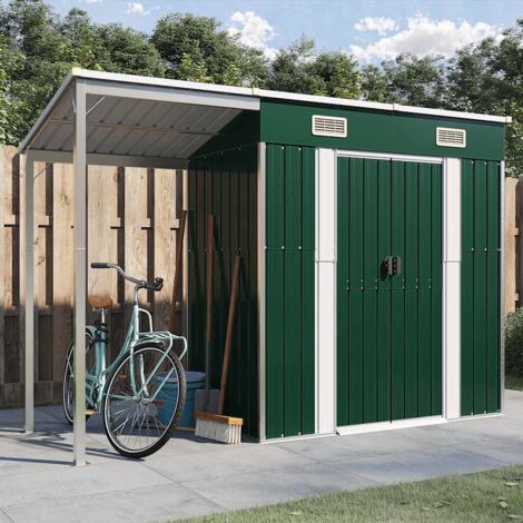 Abri de jardin avec toit prolongé-Remise Cabane pour outils vert 277x107x181 cm acier