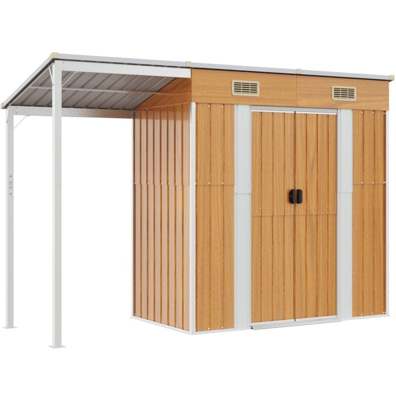 Abri de jardin avec toit prolongé marron clair 277x110,5x181 cm Vidaxl